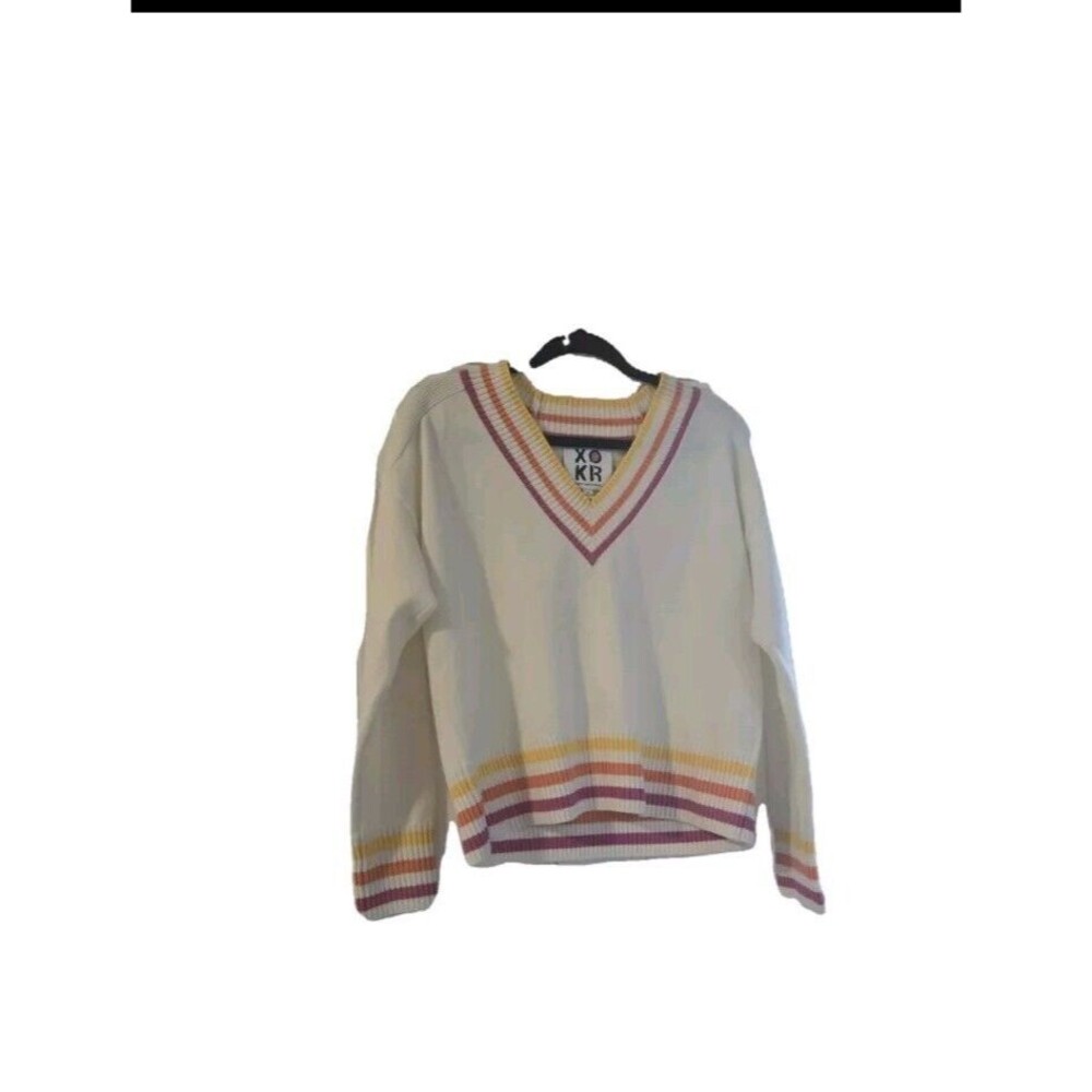 Kerri Rosenthal XOKR Get Happy sweater NWT v-neck multicolor striped M